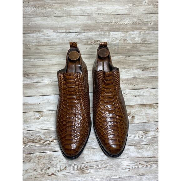 Stacy Adams Ankle Boots Mens 9 Sunset Brown Snake Embossed Dressy - Picture 3 of 10